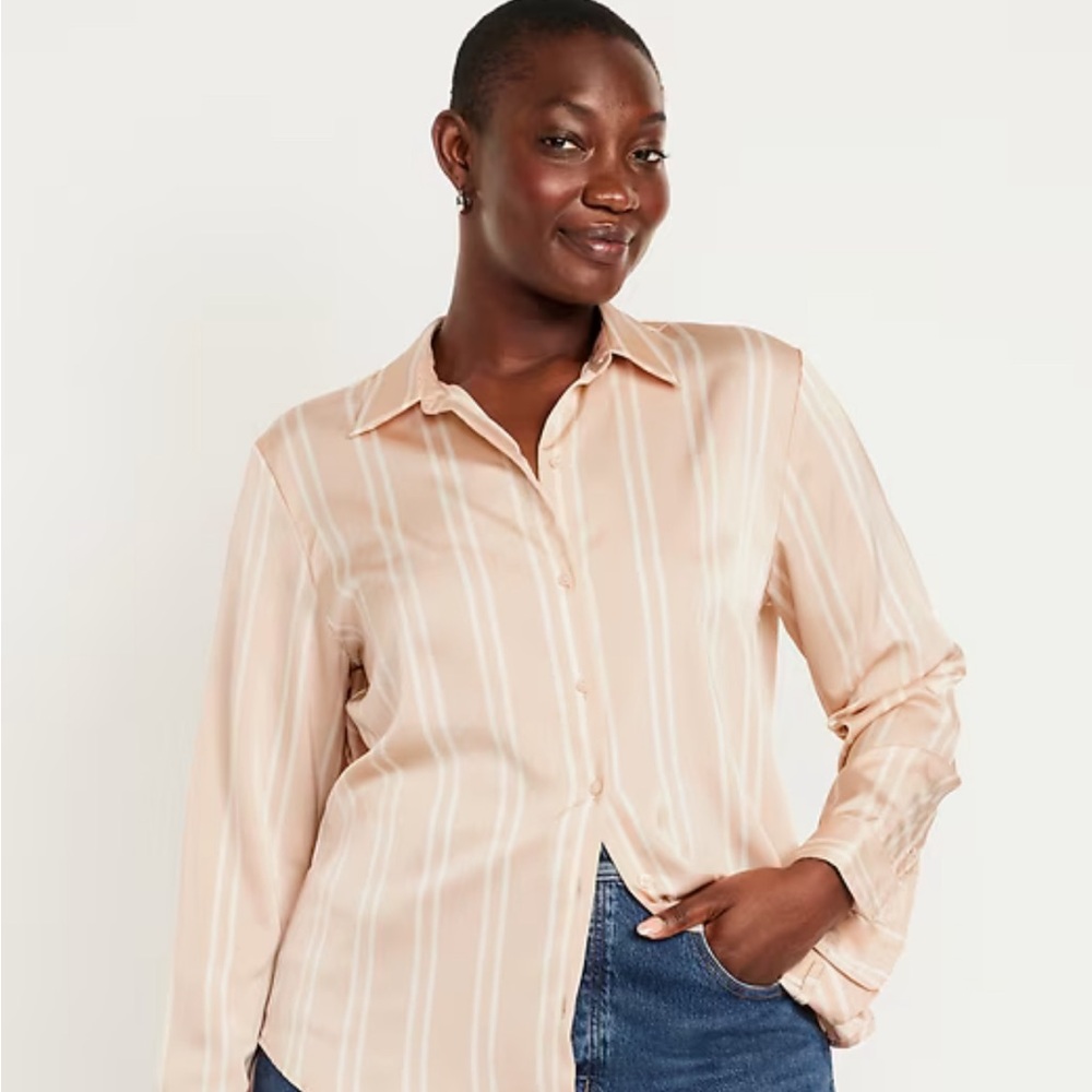 Old Navy Satin Button-Down Shirt Neutral Stripe